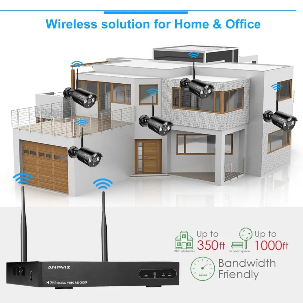 Anpviz Беспроводной безопасности Камера Системы 4CH 1080 P WI FI NVR комплект