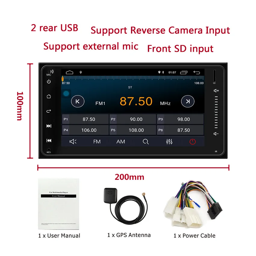 Автомобильный dab радиоприемник 2DIN android 9 0 четырехъядерный для Toyota Hilux Camry Corolla Prado