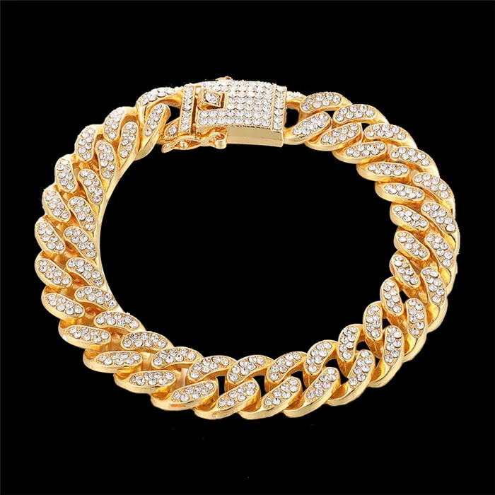gold bracelet D& Z хип хоп 13 мм кубинские звенья цепи для мужчин Iced Out Bling Стразы Chaine Homme модные ювелирные изделия - Окраска металла: gold bracelet