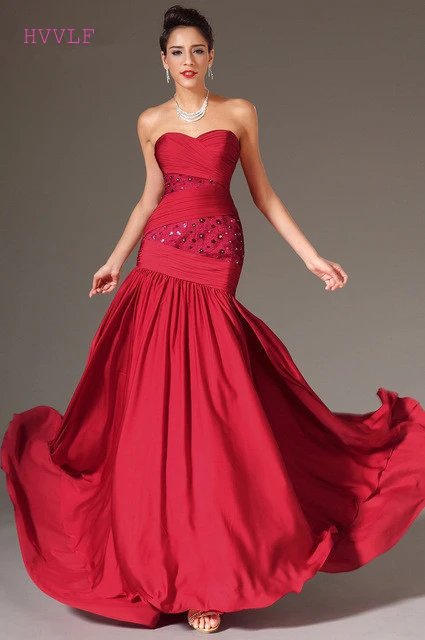 

Red Evening Dresses Mermaid Sweetheart Chiffon Crystals Backless Plus Size Long Evening Gown Prom Dresses Robe De Soiree