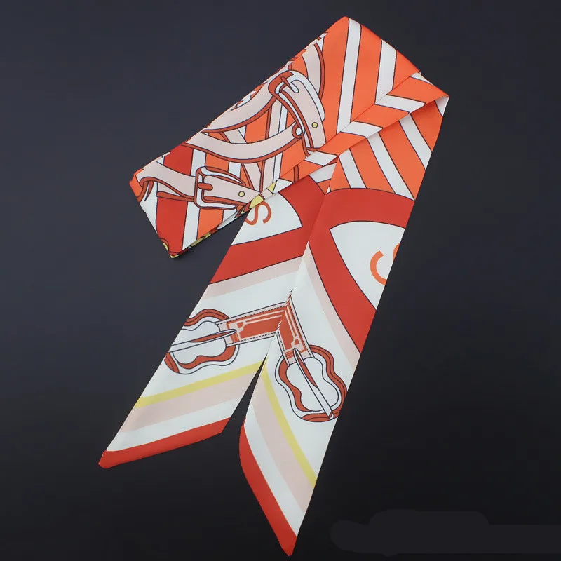 

Brand Striped Printed Twill Silk Scarf Women Narrow Skinny Wrap Tie Handle Bag Ribbon Summer Luxury Fashion Head Scarves