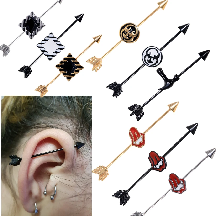 

1PC Steel Ear Tragus Cartilage Piercing Arrow Long barbell Industrial Earrings Piercing Orelha Ear Stud Helix Sexy Jewelry