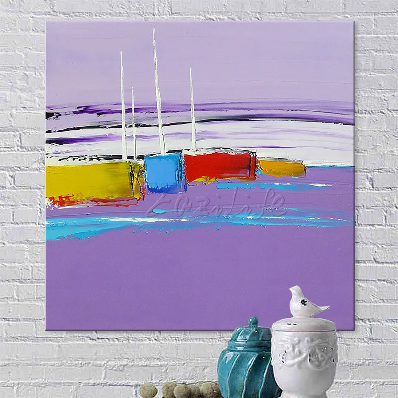 

Hand painted boat Canvas Oil painting Wall Pictures for Living room wall decor art canvas painting palette knife boat 46