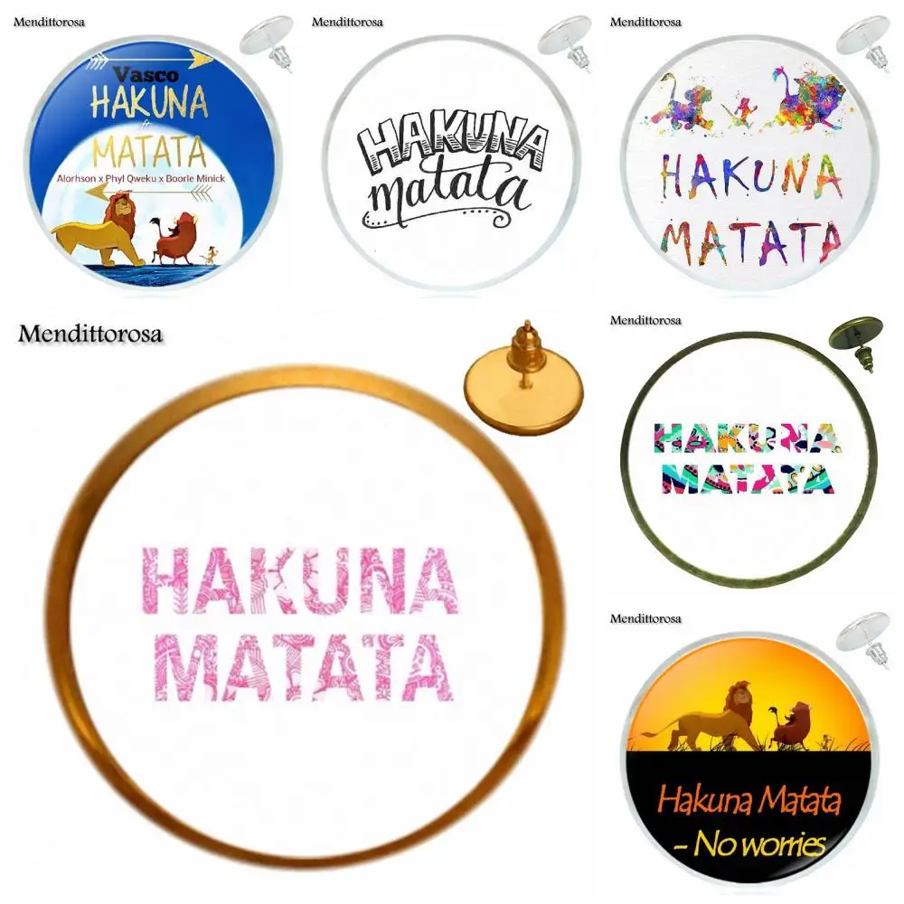 Hakuna Matata Inspirational Harajuku Jewelry Glass Cabochon Bronze/Silver/Golden Clip Ear Hook Stud Earring For Women Gifts Boy | Украшения