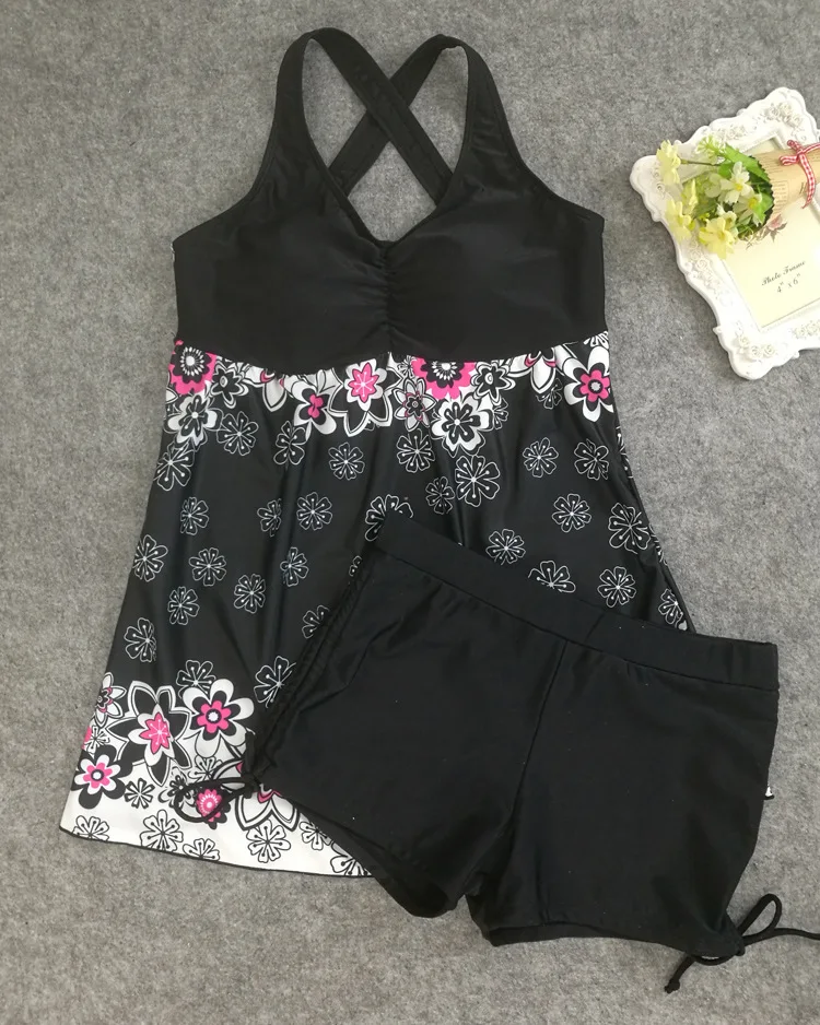 Женский размера плюс бикини и короткий комплект Ретро Цветочный Принт пуш-ап