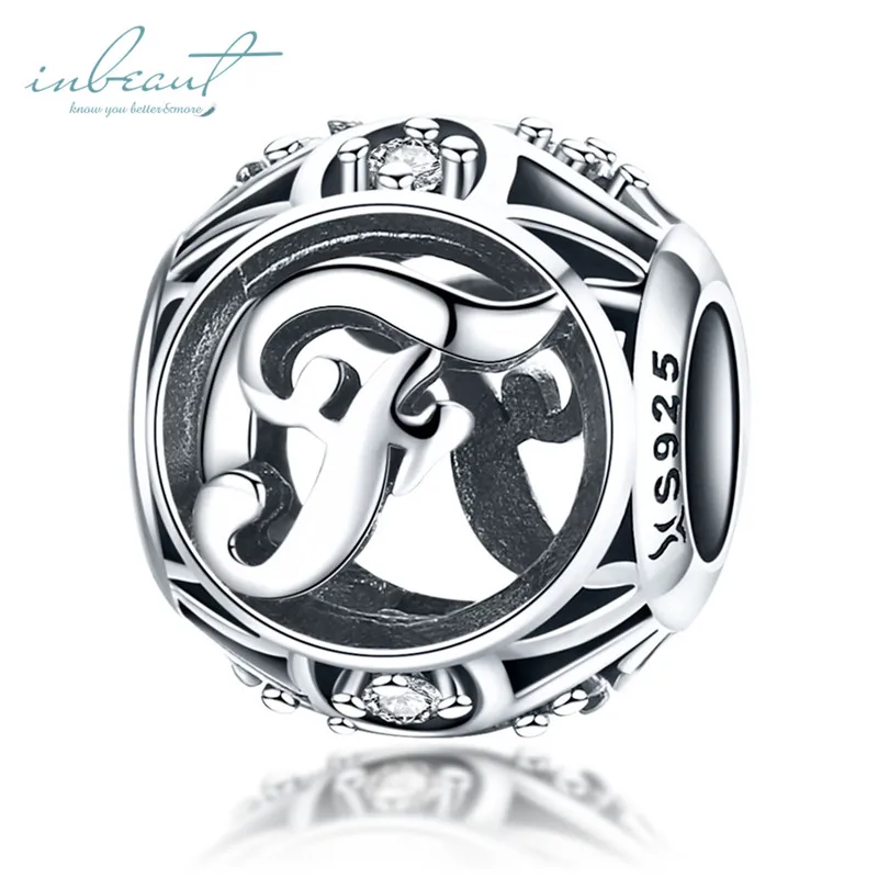 Серебро 925 литерное английское письмо fit Pandora Браслет Циркон Необычные 26 столичные Подвески с буквами бусины для ювелирных изделий
