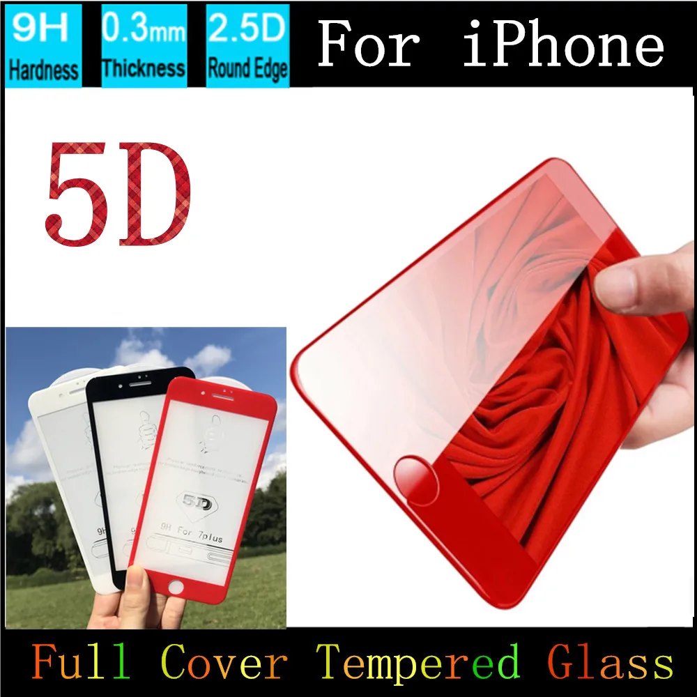 100 шт. Новый 5D закаленное стекло для iPhone 6 s/6 S Plus + анти-шок защита экрана фильм