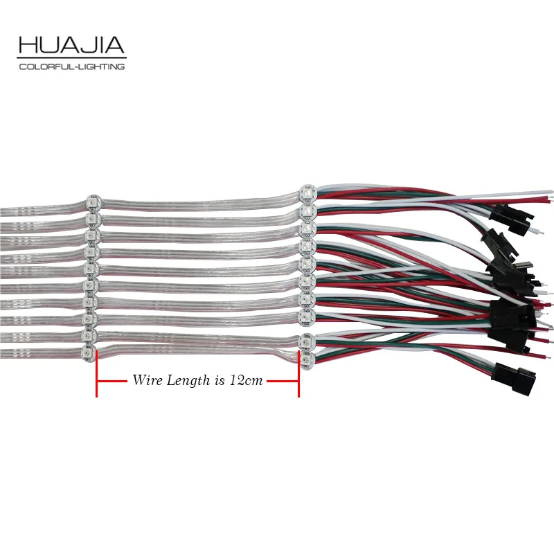50 шт./струнная пре-паянная WS2812B светодиодный радиатор 5 в 5050 RGB WS2811 IC встроенный светодиодный 12 см провод полноцветный светодиодный неводонепроницаемый модуль