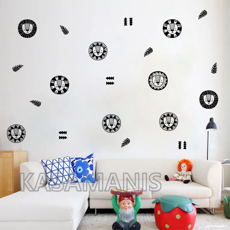 Милые животные Лев Нурси Наклейки на стены Декор джунгли животные Лев DIY мультфильм виниловые художественные наклейки для дома детская комната украшения стен