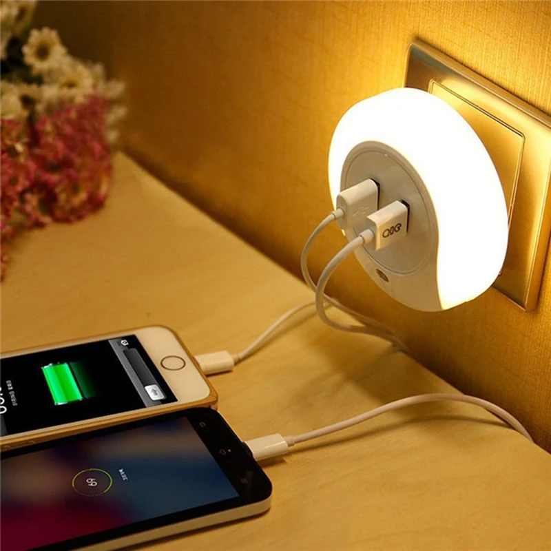 WoodPow светодиодный ночник датчик 2 USB зарядное устройство мобильного телефона EU/US
