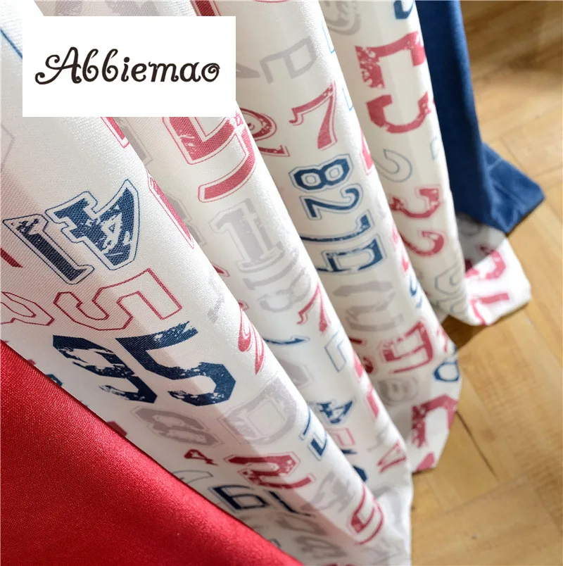 Abbiemao Cotton And Linen Curtains Digital Printing Window Drapes For Children's Room Red Blue Splicing Blackout | Дом и сад