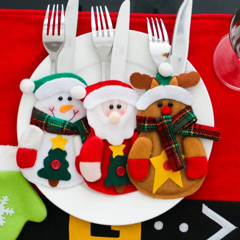 

3PCS/Set Christmas Tree Decoration Pendant Family Table Tableware Decorations Cloth Home Decoration Must-have Christmas Supplies