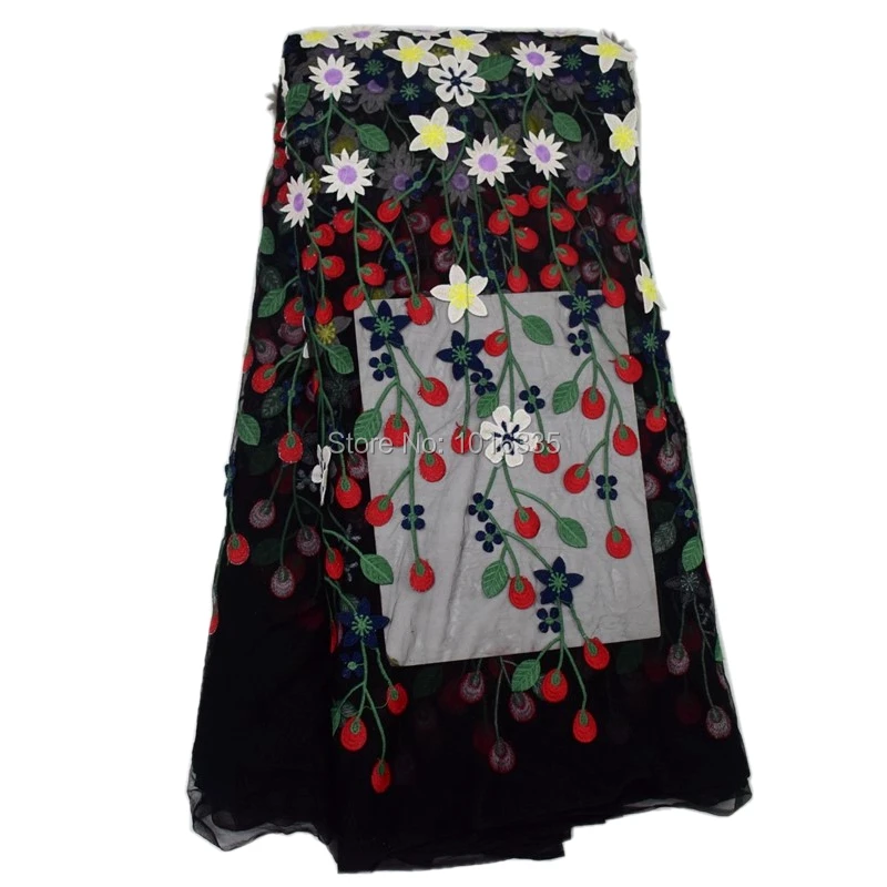 Новинка красочное 3d цветочное французское Тюлевое кружево черное Сетчатое с