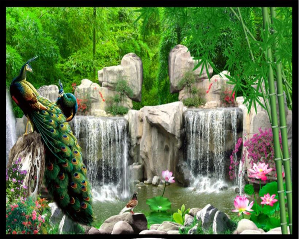 Пользовательские 3d обои Beibehang бамбуковый лес рокала павлин свежий фон для