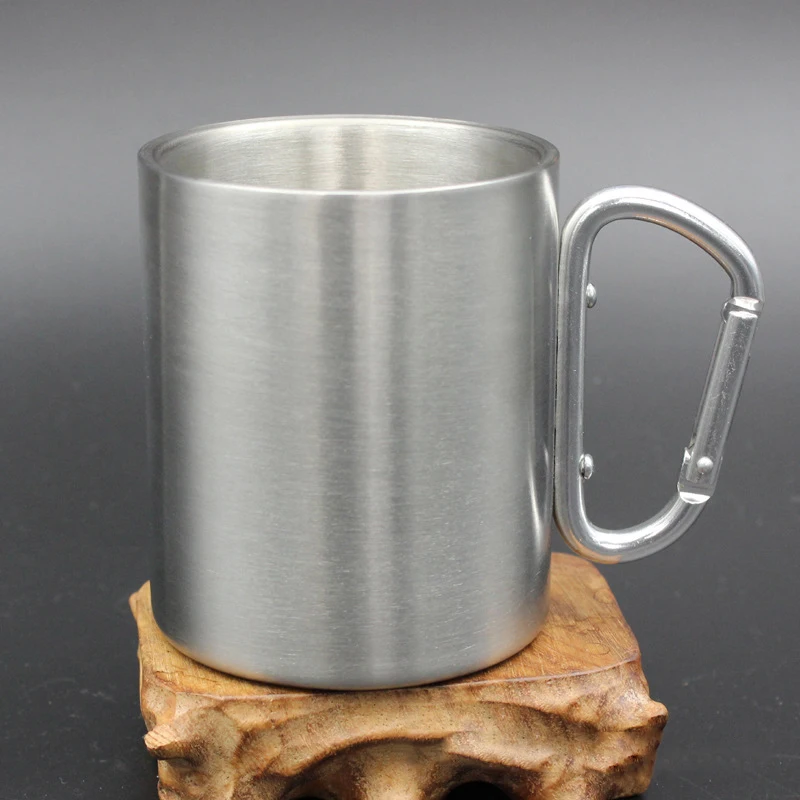 330ml Stainless Steel Mug with Foldable Self-lock Carabiner Handle Folding Cup For Outdoor Camping Hiking | Спорт и развлечения