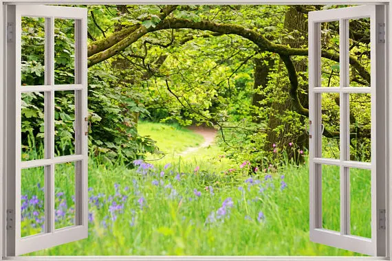 3D Effect Window View WALL STICKERS View Beautiful Green Forest wall Vinyl Decal Decor Mural Landscape Art Home Decor Gift