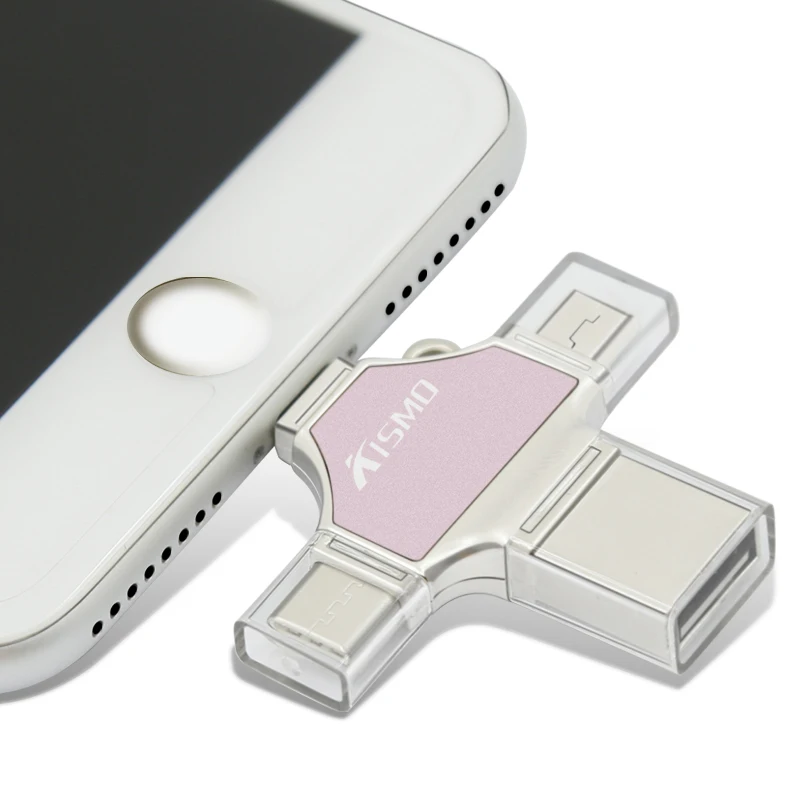 Kismo 4 в 1 OTG USB флэш накопитель в коробке sub Флеш накопитель 16 ГБ 32 ГБ, 64 ГБ, 128G Flash Memory Stick Тип-C USB флэш-накопитель для samsung S8 S9 S7 S6 Edge iphone X, 8, 7 Plus