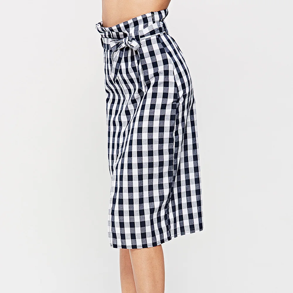 Высокая талия плед бутон повседневное женские юбки для женщин поясом разделение