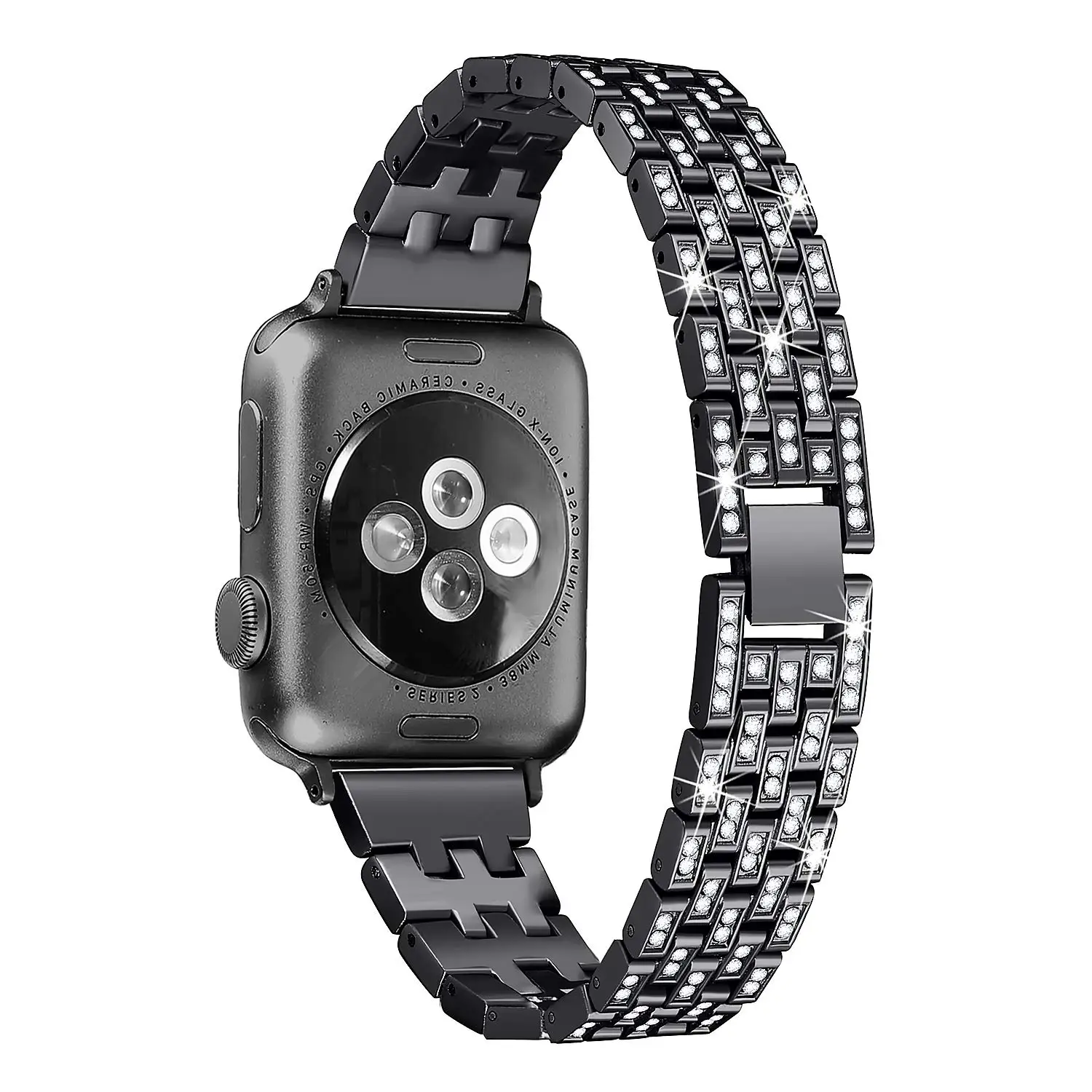 black Бриллиантовый браслет ремешок для Apple Watch Band 42 мм 38 мм Женский браслет из нержавеющей стали для Apple Watch 40 мм 44 мм Серия 1 2 3 4 5 - Цвет ремешка: black