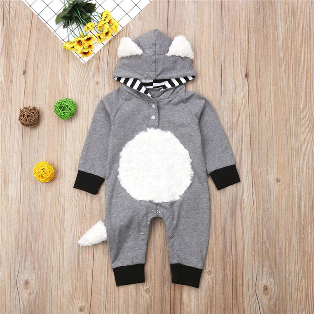 Gray Одежда для новорожденных; детские комбинезоны для мальчиков и 3D одежда с капюшоном с рисунком лисички из мультфильма ползунки, комбинезоны для малышей Детская одежда с длинными рукавами зимние комбинезоны Костюмы - Цвет: Gray