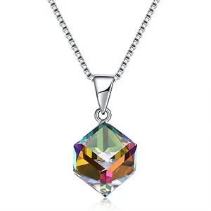 Colorful Красочные крошечные кубические кристаллы от Swarovski подвески ожерелья ювелирные изделия 925 серебряная цепь милый кулон для женщин подарок на день Святого Валентина - Цвет камня: Colorful