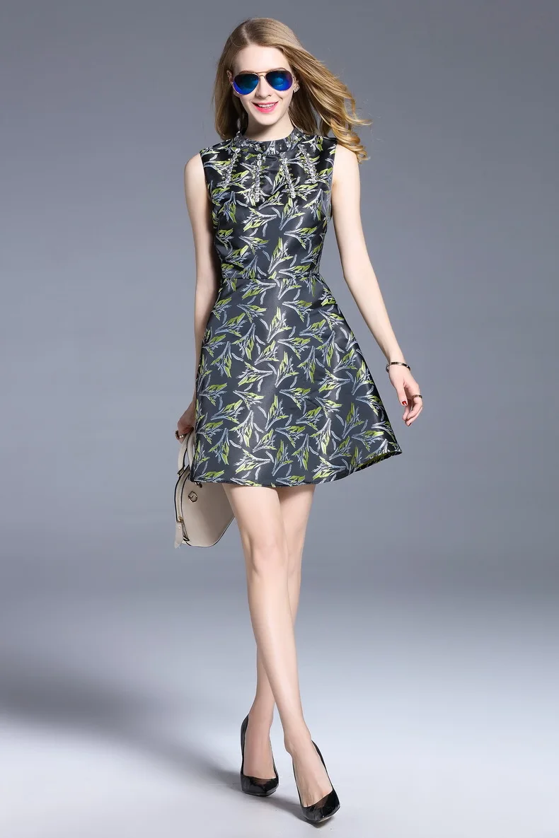 2017 весеннее новое платье без рукавов с бусинами ручной работы