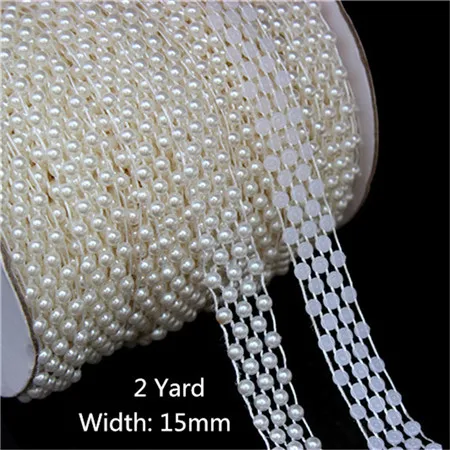 Micui 1-5yard мульти-размер ABS имитация жемчуга бисер цепь отделка для DIY свадебное платье костюм с аппликацией аксессуары для рукоделия - Цвет: 15mm  2yard