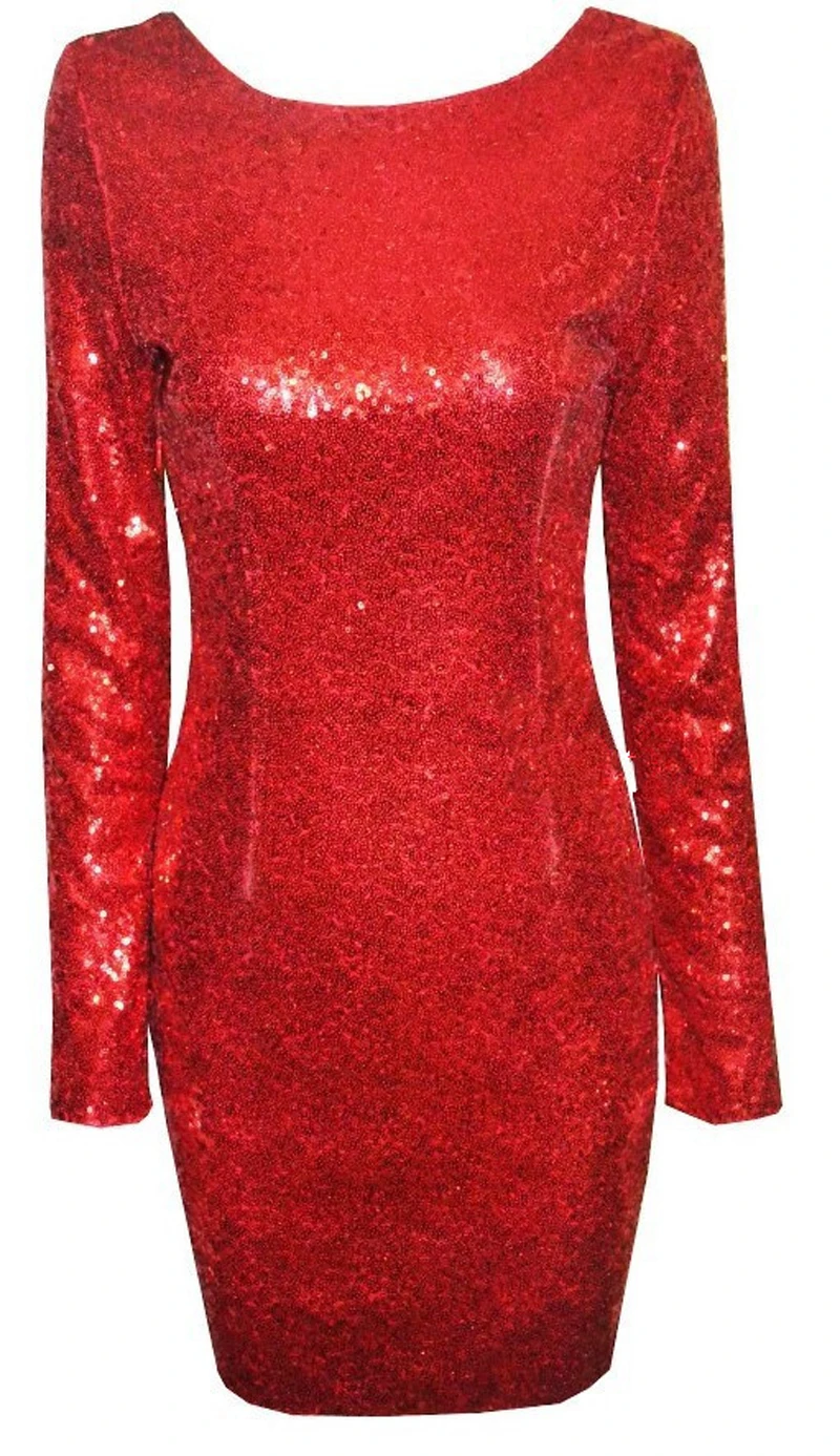 Новинка 2016 сексуальное платье с открытой спиной и длинным рукавом блестками