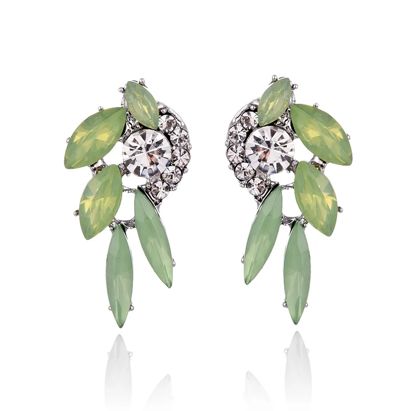 opal green Любовь Мода Стразы инкрустированные светильник зеленый хрустальный камень пирсинг серьги золото серебро цвет серьги гвоздики новые женские ювелирные изделия - Окраска металла: opal green