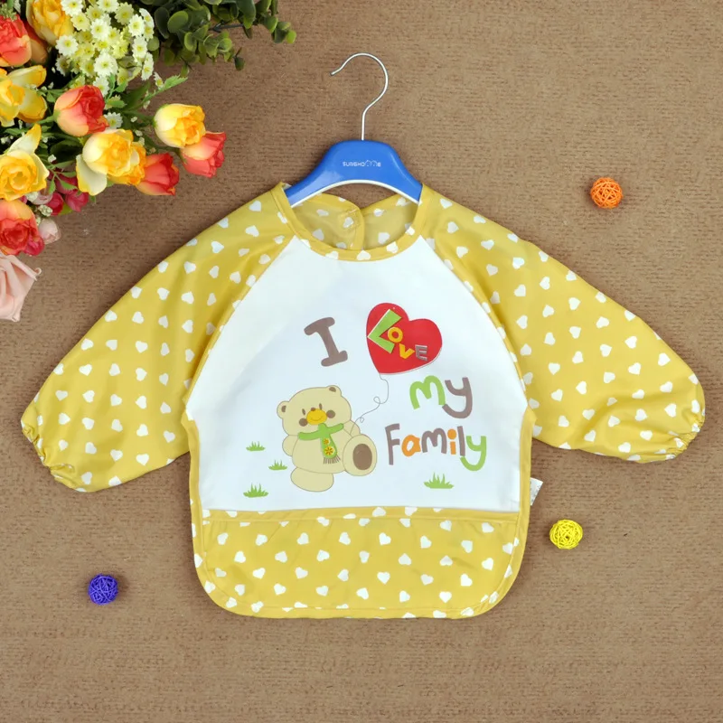 Yellow Love Family Милый детский нагрудник для кормления с карманом; нагрудник с героями мультфильмов; водонепроницаемый передник с длинными рукавами; комбинезон; одежда для малышей - Цвет: Yellow Love Family