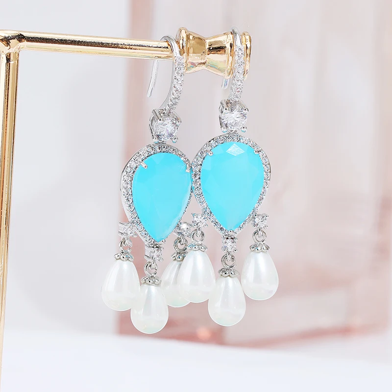 Серьги подвески с имитацией жемчуга и кисточками серьги в форме капли воды AAA +