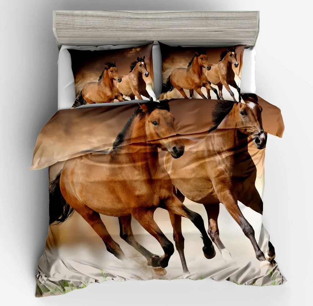 

Duvet Cover Running wild horse simple wind 2/3pcs British Style Family student dormitory Quilt cover pillowcase