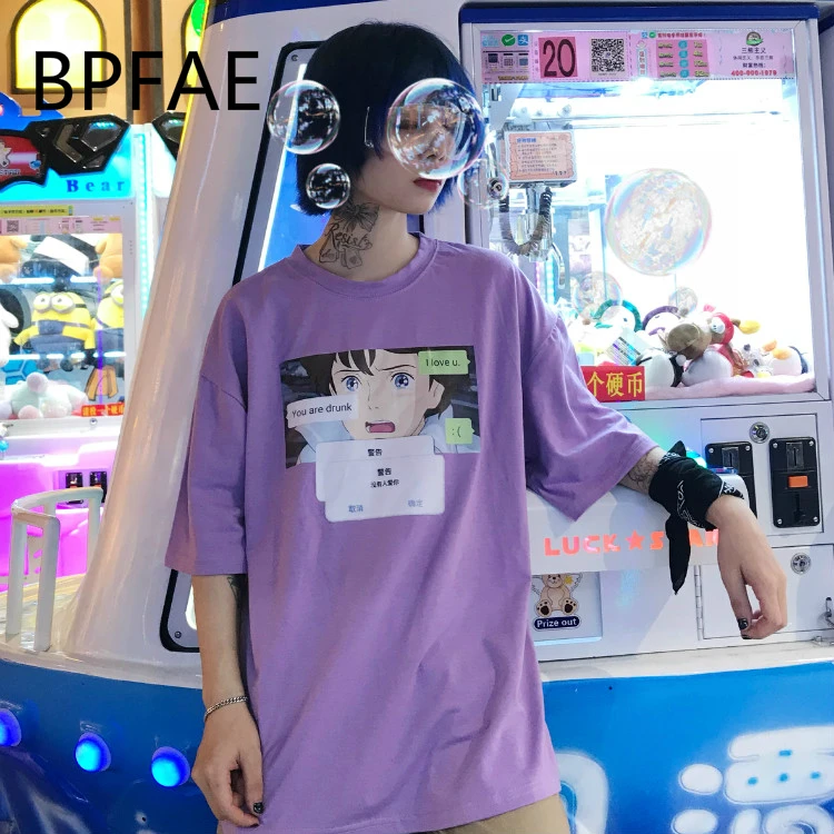 Новинка 2018 года для женщин Harajuku Винтаж Забавный мультфильм печати короткий рукав