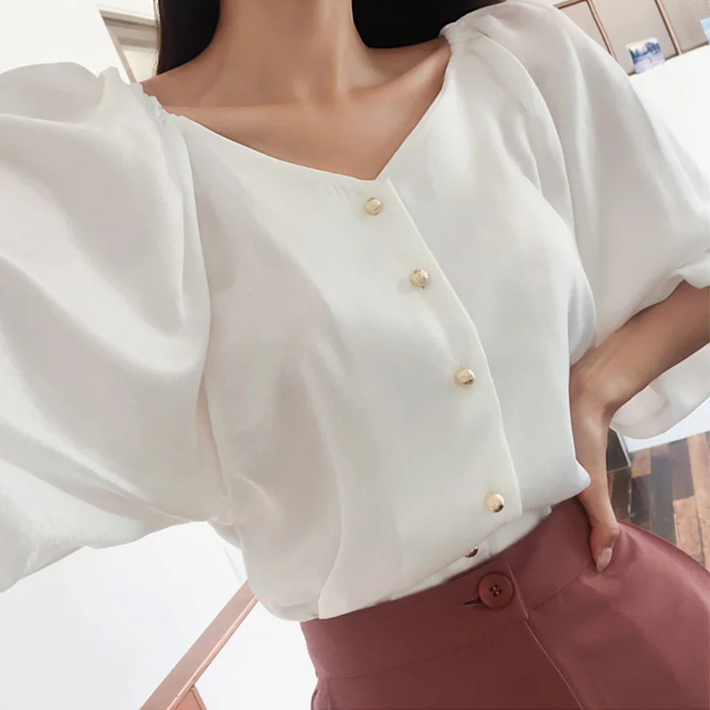 Spring Office Ladies 2 Pieces Set Lantern Sleeve White Blouse + Full Flare Pant Female Suits Elegant Wear to Work Women | Женская одежда