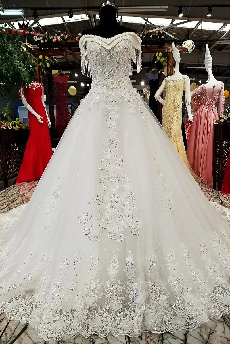 Ball Gown Fluffy Flowers Lace Crystal Beading Long Elegant Bride Wedding Dresses Real Photos Vestidos De Noiva XG30 | Свадьбы и