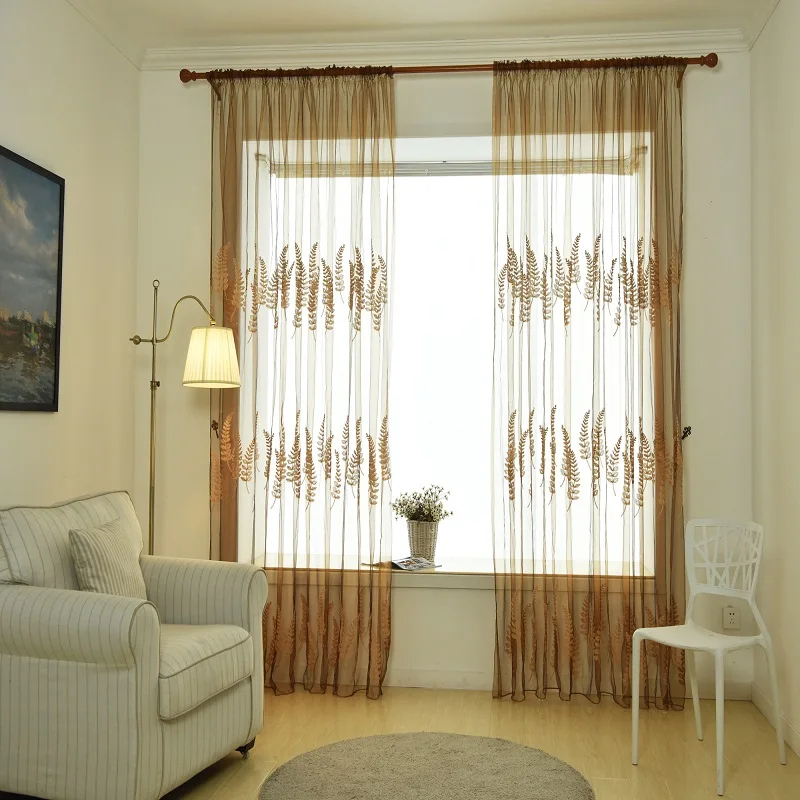 Вышитые шторы тюль вуаль лаванда листья панель для окна спальни домашнего декора