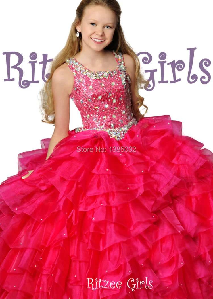 2014 AF-29 Lovely A-line Scoop Spaghetti Straps Ruched Floor Length Crsytals Flower Girl Dresses Ritzee Girls Sleeveless | Свадьбы и
