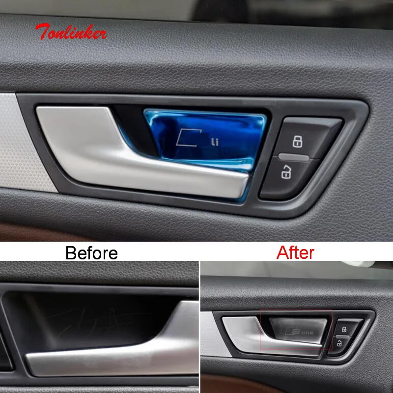 

Tonlinker Interior Door handle bowl Cover case Stickers for AUDI Q5 2009-18 Car styling 4 PCS Stainless steel Cover stickers