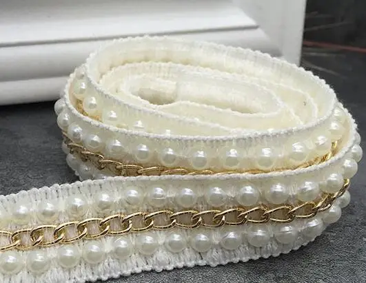 DIY 3D жемчуг Хлопок Вышивка Шитье Цветок кружево ткань аппликация воротник ленточная отделка бахромы Дубай платье Гипюр Свадебный декор - Цвет: White 4