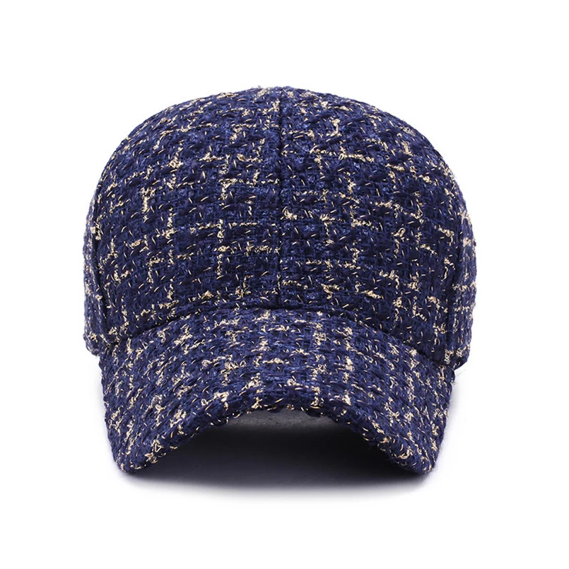 EAGLEBORN New Women Small Plaid Leisure Baseball Cap Fashion Celebrity Cap Weave Stripe Classic Trend for Women Brand Navy Hat