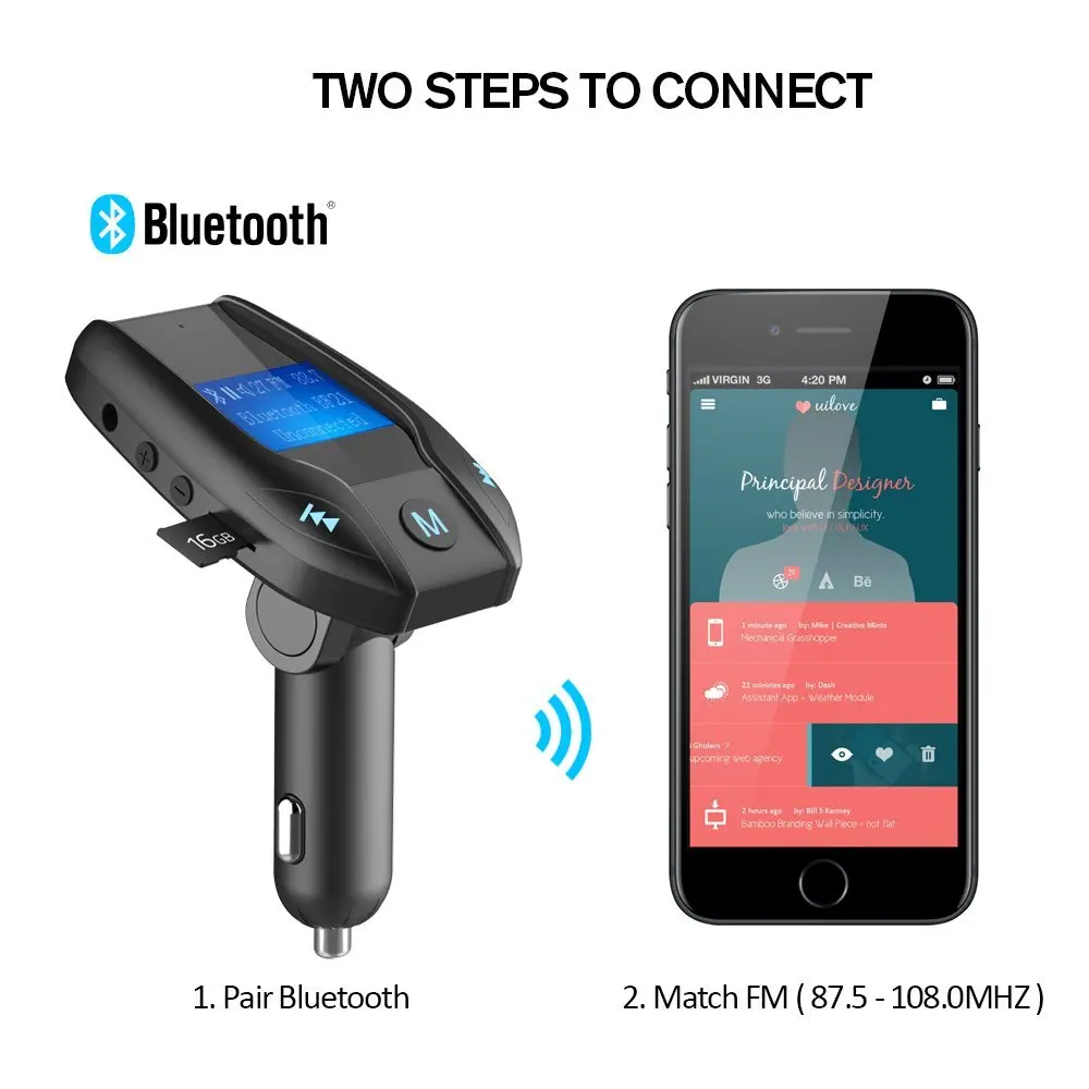 Nulaxy Bluetooth FM передатчик с 1 44 дюймов Экран Dual USB Порты и разъёмы громкой связи
