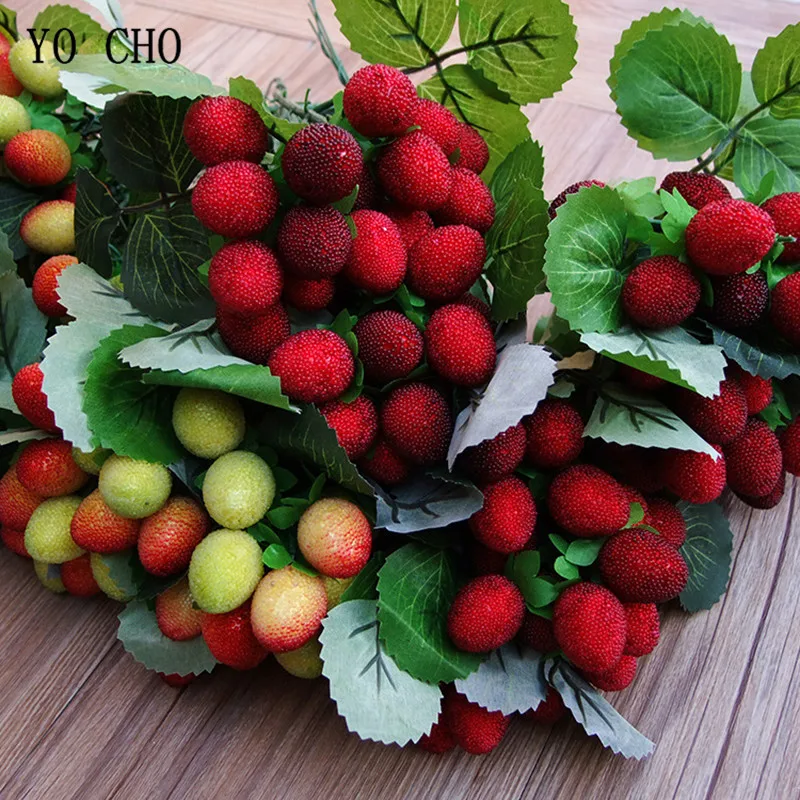YO CHO Высокое качество 9 головок красная клубника ветка искусственные украшения пластиковые фрукты Декор для дома Рождественская вечеринка поддельные растения