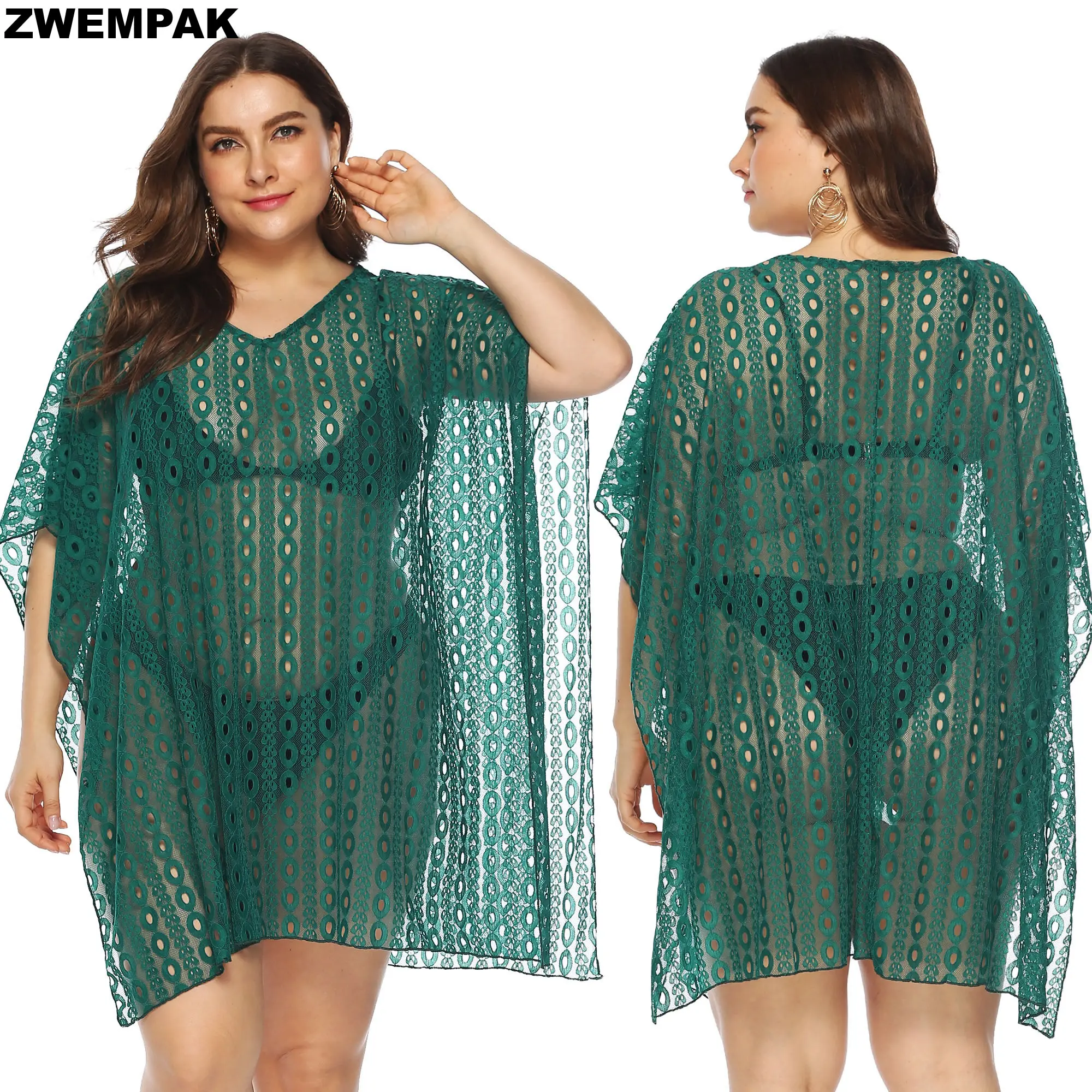 Женские кружевные блузки Boho размера плюс 3XL 4XL с v образным вырезом пляжная одежда