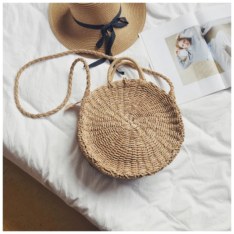 Плетеная пляжная сумка модные повседневное Tote ручная соломенная женская через