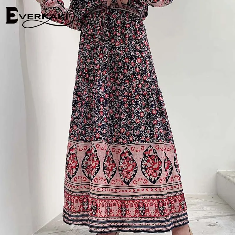 Everkaki цыганские Длинные юбки с принтом женские Boho пояса высокой талией длинные