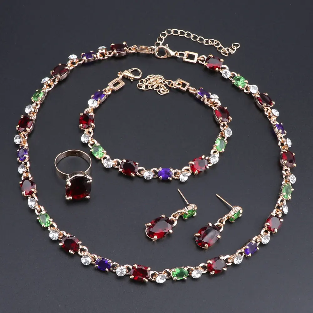OEOEOS хит продаж Дубай цветной Кристалл Стразы ожерелье серьги наборы мода золотой