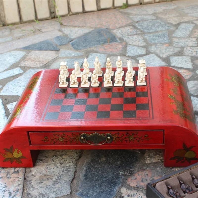 Антикварные шахматы трубы терракотовые воины деревянный журнальный столик
