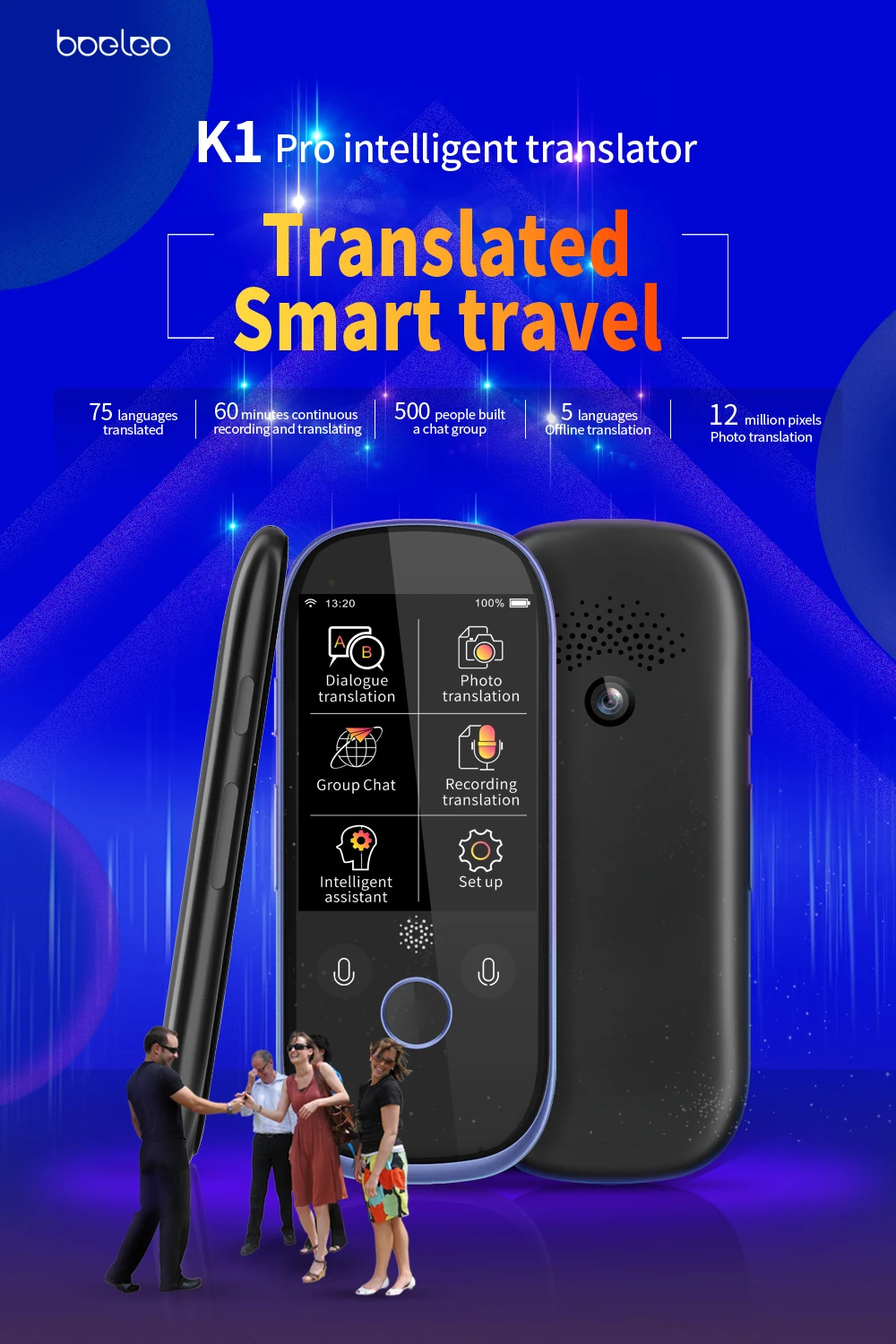 Boeleo K1 Pro синхронный голосовой переводчик 2,4 дюймов wifi 500MP фото перевод многоязычный портативный умный голосовой переводчик
