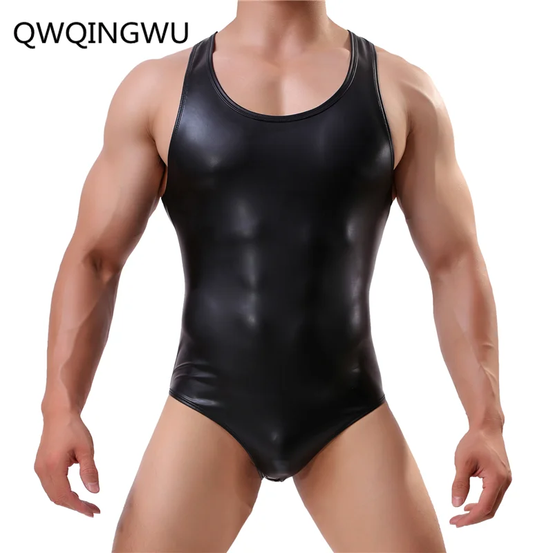 Mens Shapers Sexy Bodysuit Imitation Leather One Piece Jumpsuits Mens Wrestling Singlet Body Shaper Bodybuilding Body Suits