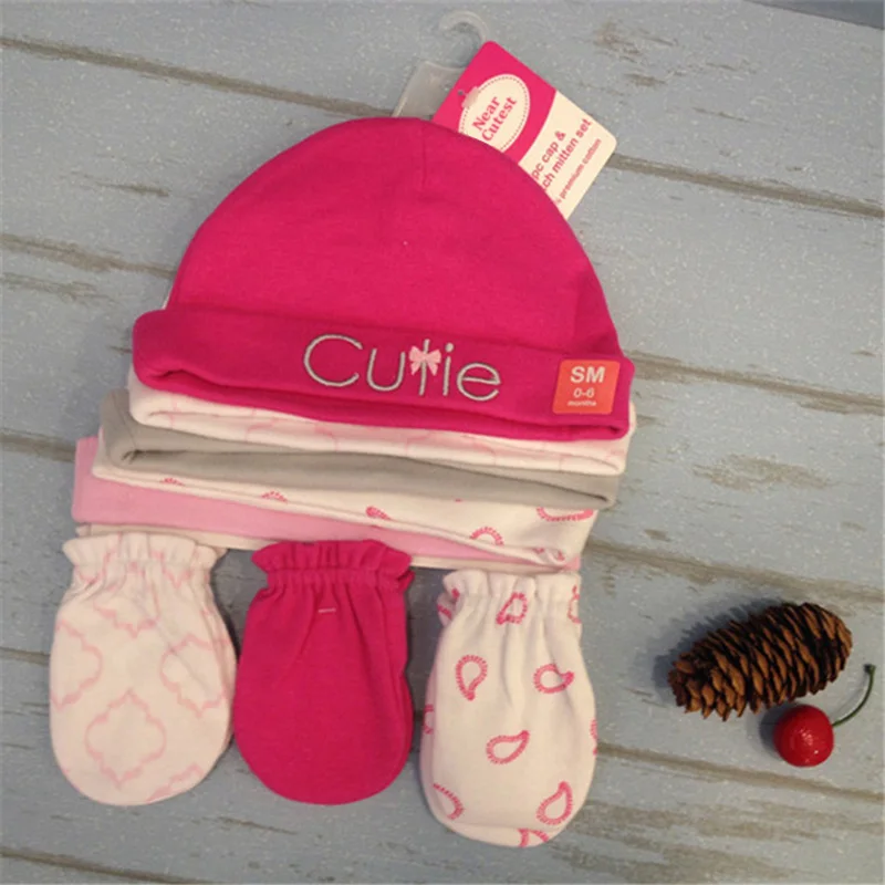 Near Cutest 5Pcs Cap+3Pair Gloves Baby Hat Cap With Infant Beanies Set 0-6 Months | Детская одежда и обувь